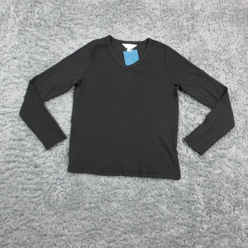 Market & Spruce Shirt Womens L Black V-Neck Long Sleeve Slim Cotton Jersey NWT